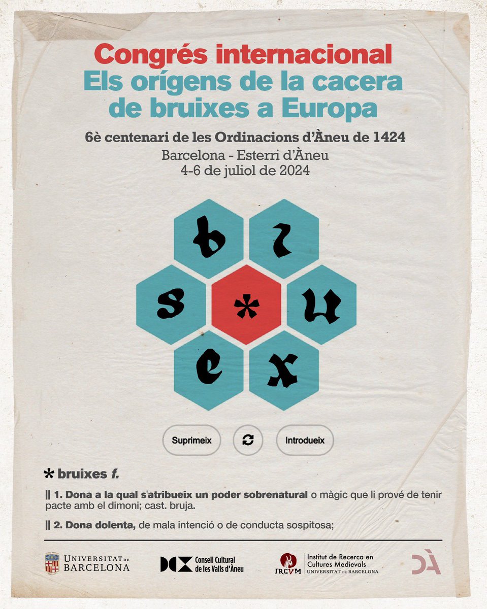 Aquest estiu se celebra una efemèride cabdal en la història de Catalunya i d'Europa: els 600 anys de les Ordinacions d'Àneu (1424). 

📍Congrés “Els orígens de la cacera de bruixes a Europa".
Serà molt interessant.
🖋️Inscripcions, aquí: ircvm.ub.edu/congres-intern…