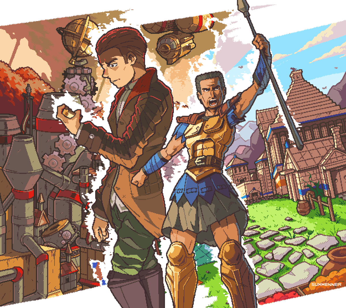 Arkantos &amp; Giacomo
#AgeOfMythology #RiseOfLegends <a href="/Ageofmyth/">Age of Mythology</a> #mspaint #pixelart #art comm