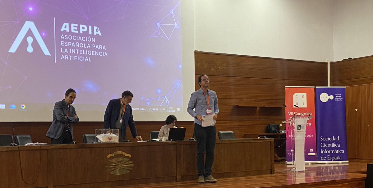 LyS Research Group (@lysresearch) on Twitter photo The best way of closing <a href="/AEPIAasoc/">AEPIA</a> #CAEPIA2024 conference. <a href="/carlosgr_nlp/">C. Gómez-Rodríguez</a> receives Best Paper Award for "The Unlikely Duel: Evaluating Creative Writing in LLMs through a Unique Scenario" (w/ Paul Williams) <a href="/CongresoCedi/">Congreso CEDI</a> #CEDI24 <a href="/lysresearch/">LyS Research Group</a> <a href="/citicresearch/">CITIC Research UDC</a> <a href="/UDC_gal/">Universidade da Coruña</a> #LLM #NLProc The best way of closing <a href="/AEPIAasoc/">AEPIA</a> #CAEPIA2024 conference. <a href="/carlosgr_nlp/">C. Gómez-Rodríguez</a> receives Best Paper Award for "The Unlikely Duel: Evaluating Creative Writing in LLMs through a Unique Scenario" (w/ Paul Williams) <a href="/CongresoCedi/">Congreso CEDI</a> #CEDI24 <a href="/lysresearch/">LyS Research Group</a> <a href="/citicresearch/">CITIC Research UDC</a> <a href="/UDC_gal/">Universidade da Coruña</a> #LLM #NLProc