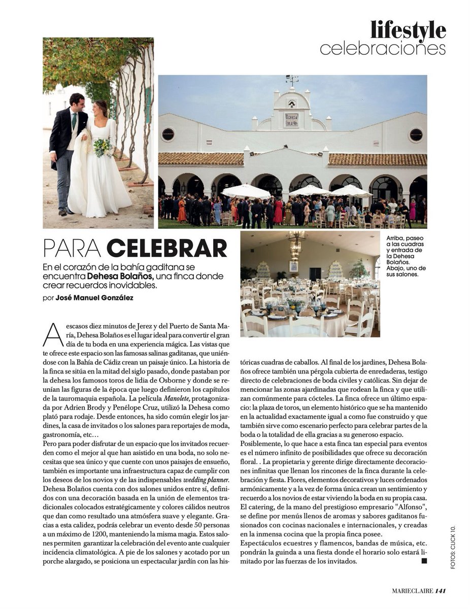dehesabolanos's tweet photo. Felices de vernos en la prestigiosa revista @marieclaire_es en su número de Julio!!☀️💦⛱️👙🍹.  No te lo puedes perder!!
  
Muchas gracias a @marieclaire_es por valorar y plasmar nuestra esencia y pasión por celebrar la vida.
@marieclaire_es 
@click10fotos
@alfonsocatering https://t.co/l4pOVY4lNa