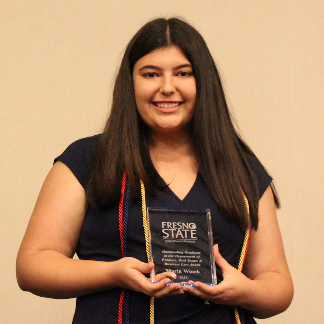 Marin Winek, the 2024 Outstanding Graduate of the Department of Finance, Real Estate and Business Law, takes a global view of business, speaks Arabic, and started her own business before graduating college. Reader Marin's story on the Craig School blog bit.ly/3zduwAV