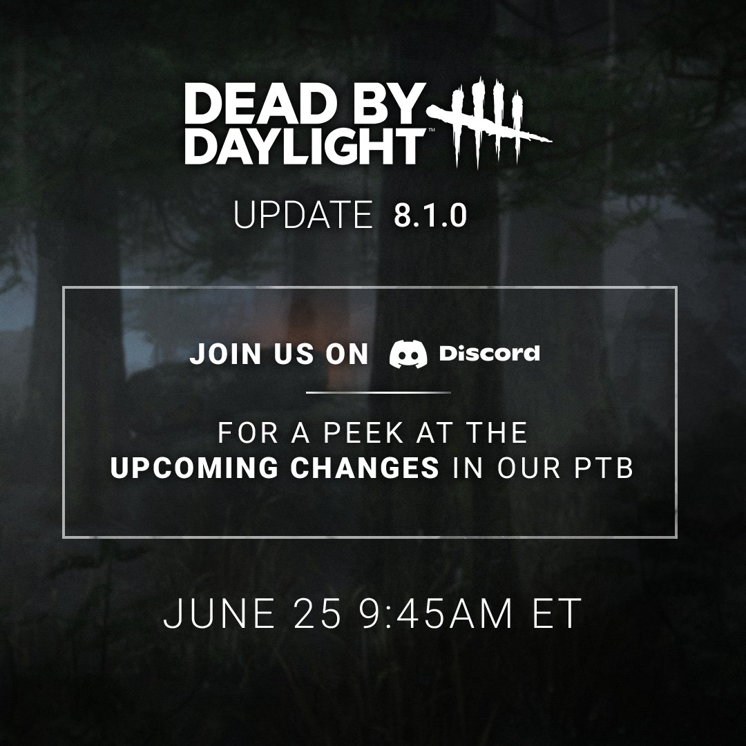 darkgalaxy14678's tweet photo. Update PTB drop date #deadbydaylight #dbd #dbdupdates #twitch #twitchaffiliate #streamer https://t.co/kESyN9QSLu