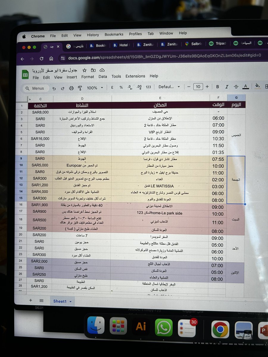 جدول سفرتي مع العائلة لجولة في أوروبا 🙂‍↔️ وتقدرون تغشون منه والهدف زيارة خمس مناطق في أوروبا لمدة ١٠ أيام. بحط لكم بالثريد الملخص وطبعا الأسعار قدامكم والسفرة ل 6 كبار و طفلين.
طبعاً إذا ما استفدت من خبراتك في إدارة المشاريع بالسفر 😅 لا تسمي نفسك مدير مشروع!