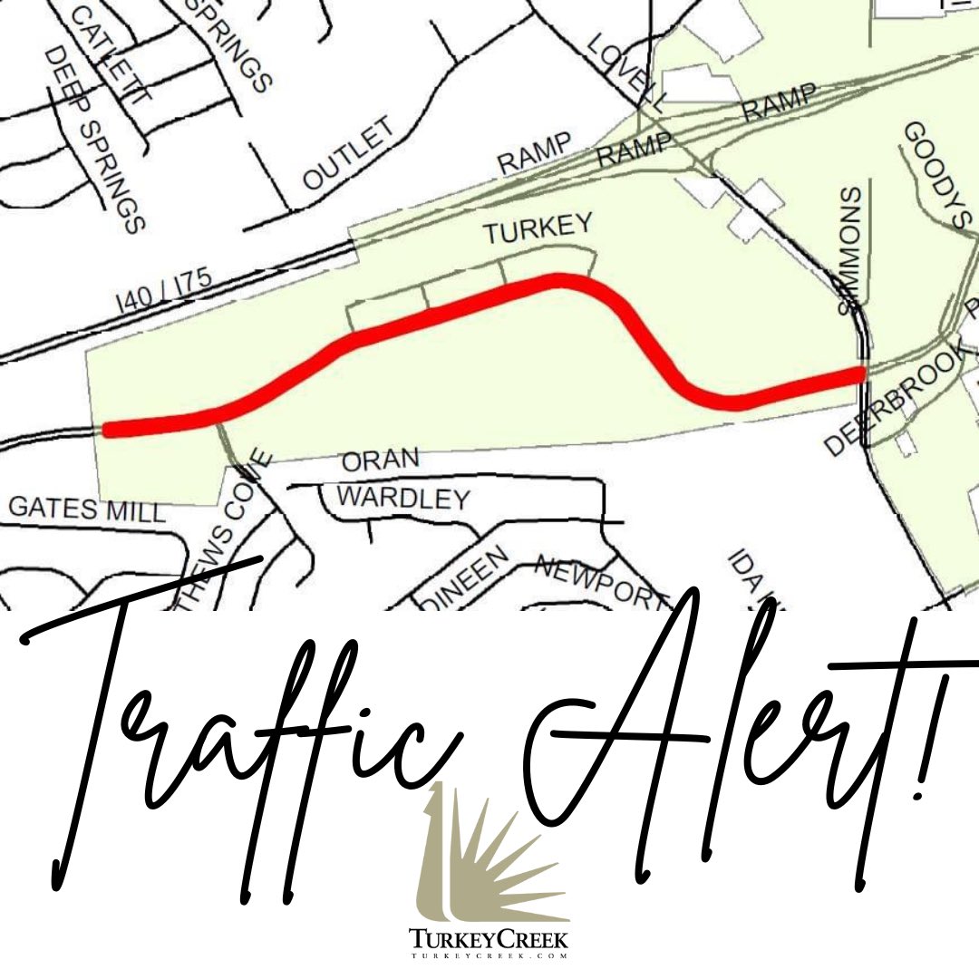 ShopTurkeyCreek's tweet photo. Traffic Alert in Turkey Creek! 

Starting Sunday, June 23, they will be repaving a section of Parkside Drive, between Lovell Road and Knoxville city limits, near Regal.  Work will begin daily at 6 p.m. and continue overnight until 6 a.m. to minimize traffic backups. https://t.co/b8dHd47YDw