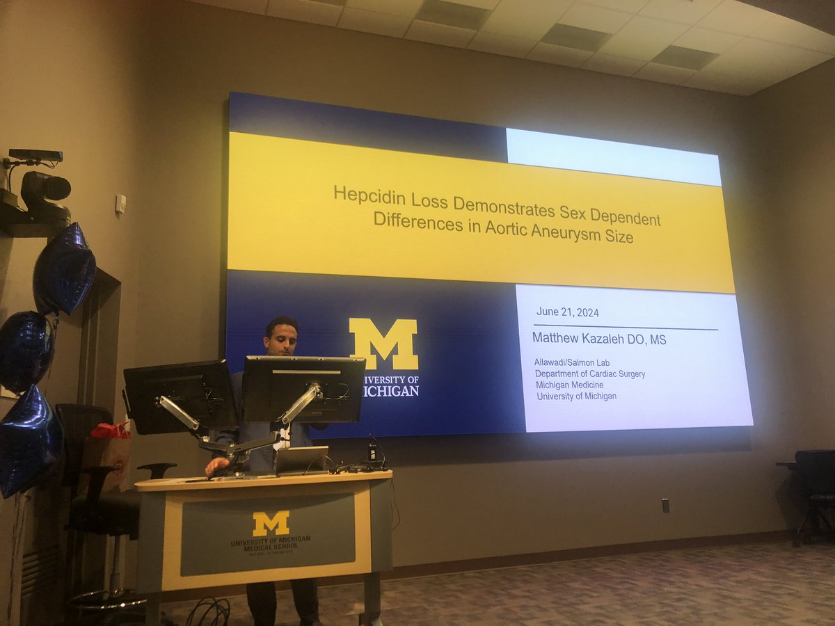 So excited to share our Kirsh Resident Research oral presentations-continuing the theme of sex differences with Dr <a href="/MatthewKazaleh/">Matthew Kazaleh, DO, MSc</a> mentored by <a href="/GAilawadiMD/">Gorav Ailawadi</a> about sex differences in hepcidin and aortic aneurysms!