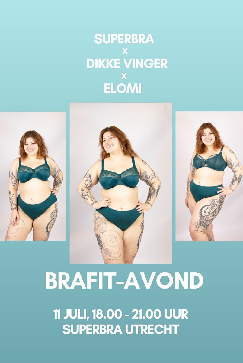 Op 11 juli hosten we in Utrecht een brafit-avondje voor iedereen met een grotere (confectie)maat in samenwerking met Dikke Vinger en Elomi. Koop snel je ticket, want er is een beperkt aantal plekken! superbra.nl/products/brafi…