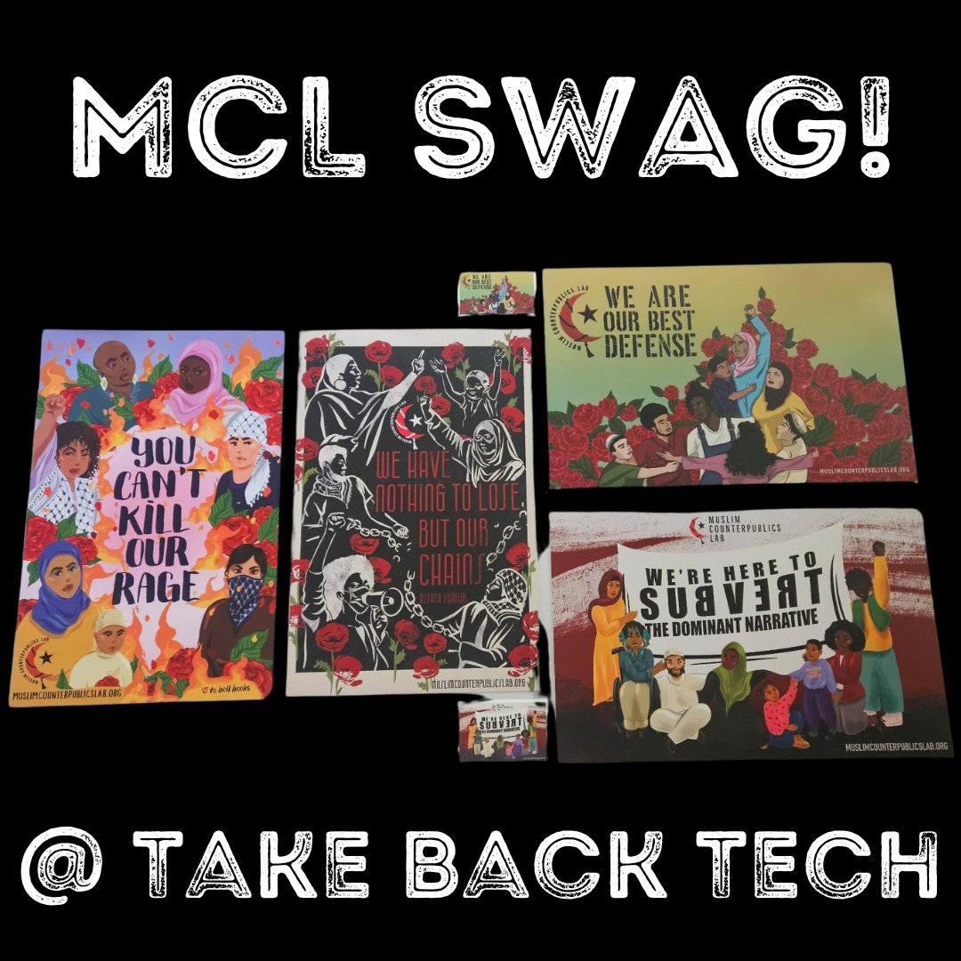 MuslimCpLab's tweet image. We&apos;re excited to be attending #TakeBackTech this weekend in #Chicago - an exciting conference that is being hosted by @mediajustice and @ConMijente. We&apos;ll be tabling on Sunday at the Unbound book fair, so stop by and get some of our cool swag!
