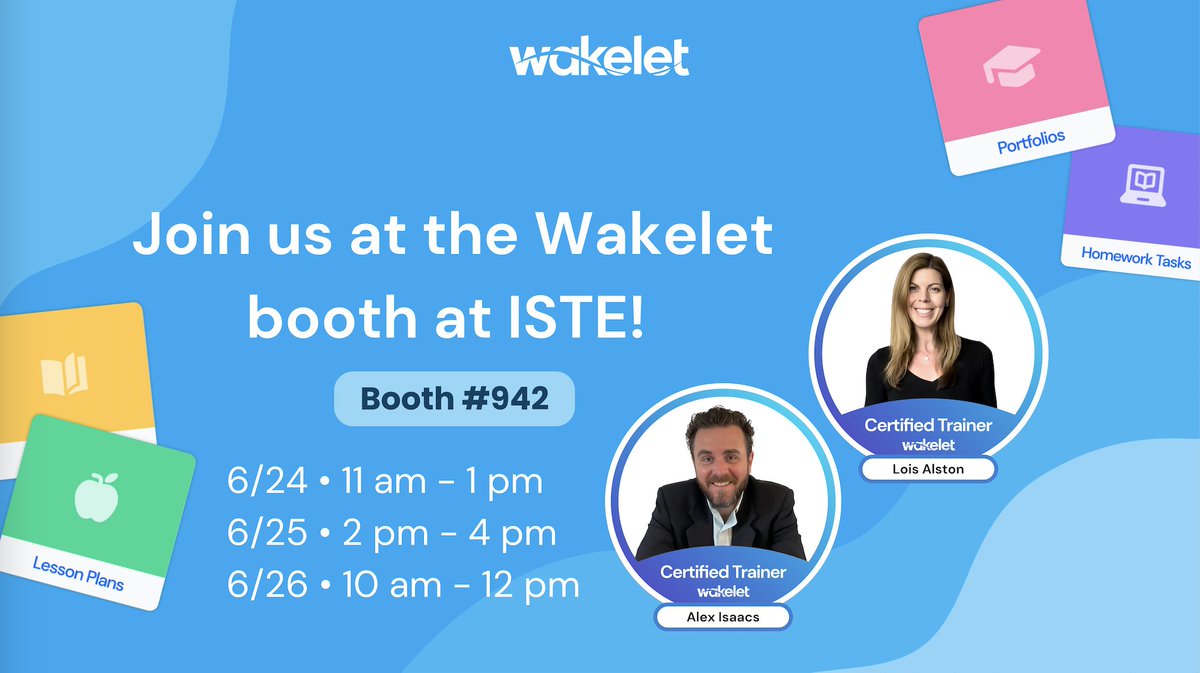 mr_isaacs_math's tweet image. 😁 &amp;amp; grateful to present &amp;amp; share at @wakelet's Booth #942 on Mon, Tue, &amp;amp; Wed w/my 💛 + the better half of @lolexedtechs, @lalston! Check out our times 👇 &amp;amp; be sure to stop by for some 🤩 ideas to ride the #WakeletWave at a whole new level 🏄🌊 #edtech #ISTELive #ISTE #education
