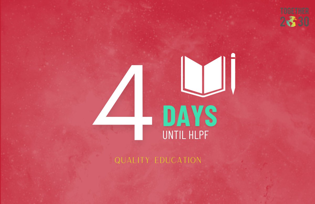 4 days left! 📚 #SDG4 ensures inclusive and equitable quality education and promotes lifelong learning. Over 265 million children are currently out of school. Let's invest in education for all! 🎓 #Together2030 #HLPF2024 #GlobalGoals