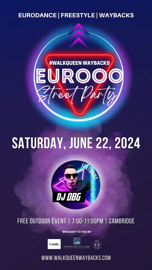 #Cambridge tomorrow Saturday! EUROOO #Street Party! - #Eurodance, #Freestyle, #90s #party anthems! Music by @thedouchebagguido DJ DBG!! FREE outdoor event, all ages! Visit walkqueenwaybacks.com for #event details. FB event page facebook.com/events/2654817…