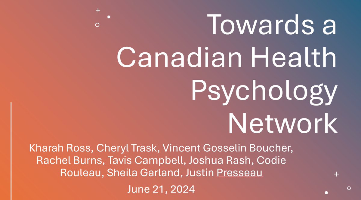 Dr. Kharah Ross (@kharahross) on Twitter photo Presented findings from our study of Canadian health psychology faculty and trainees, exploring how to develop a Canadian health psychology professional community at @CPA_SCP. Come by the <a href="/CPA_Health/">CPA Health Psych & Beh Med</a> section meeting Jun 22 @ 4 PM to learn more! Presented findings from our study of Canadian health psychology faculty and trainees, exploring how to develop a Canadian health psychology professional community at @CPA_SCP. Come by the <a href="/CPA_Health/">CPA Health Psych & Beh Med</a> section meeting Jun 22 @ 4 PM to learn more!