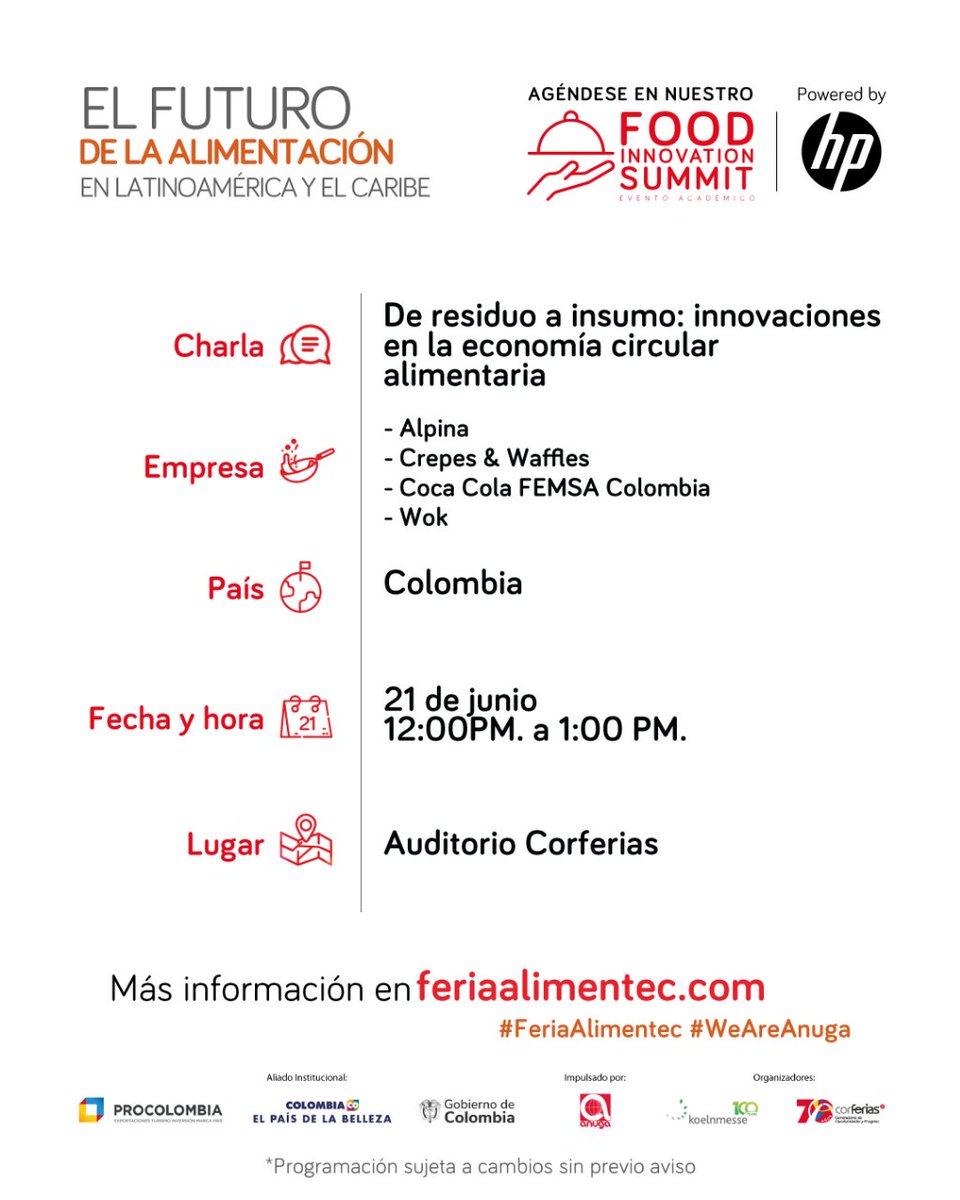 FeriaAlimentec's tweet photo. Únase a la #FeriaAlimentec para descubrir lo mejor en bienestar alimentario, economía circular, food waste, y mucho más. 

Explore, amplíe sus conocimientos y haga networking en un ambiente dinámico y profesional. https://t.co/7Unu8eqdYJ