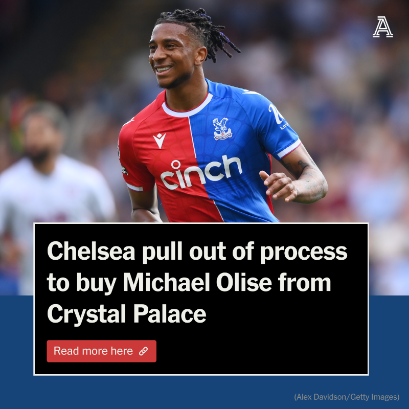 TheAthleticFC's tweet photo. Chelsea have pulled out of the process to sign winger Michael Olise from Crystal Palace.

#CPFC | #CFC 

More from @David_Ornstein ⬇️