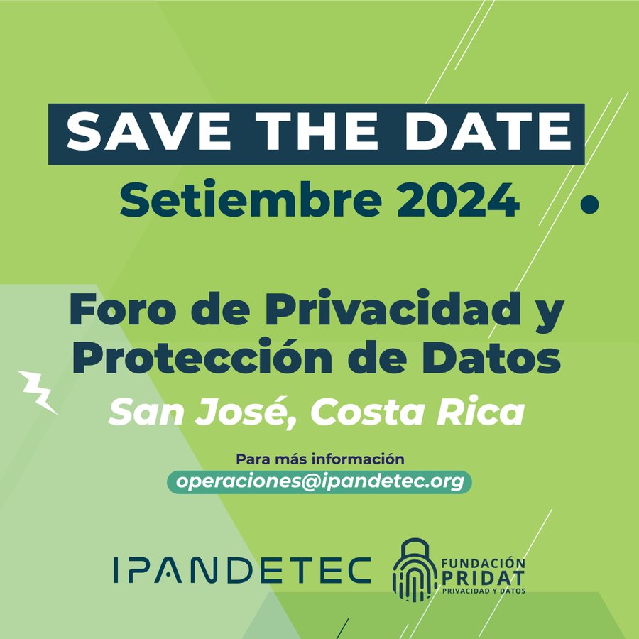 SAVE THE DATE: Participa del Foro de Privacidad y Protección de Datos - #CostaRica🇨🇷, un espacio de análisis, discusión y consulta de temas relacionados a los derechos que se deben de proteger en temas de privacidad y protección de datos.
Organiza: <a href="/ipandetec/">IPANDETEC</a>