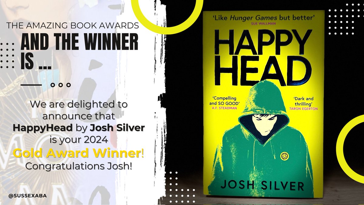 SussexABA's tweet photo. And the winner of the #ABA2024 Gold Award is... #HappyHead by #JoshSilver! What a book! Amazing indeed! 🥳🥳🥳 https://t.co/lE4ZJnKcXs
