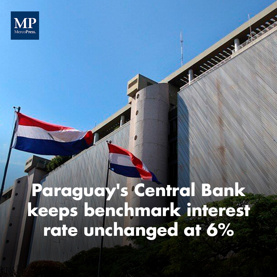MercoPressNews's tweet image. The #MonetaryPolicyCommittee (MPC) of #ParaguaysCentralBank (BCP) unanimously decided Thursday to keep the benchmark interest rate at 6% for the fourth month in a row.