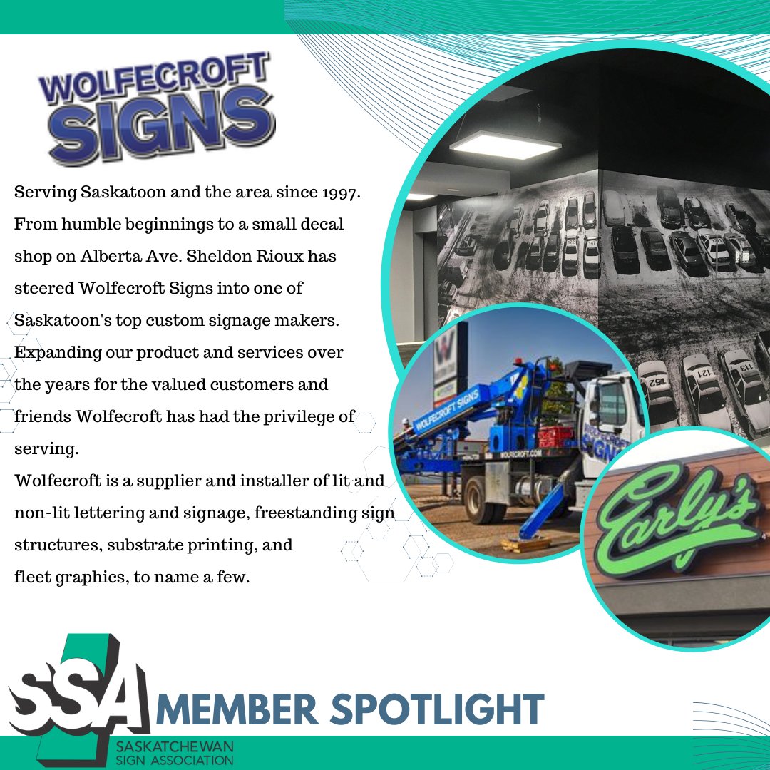 SSA_Signs's tweet image. 🤩SSA Member Spotlight

We're spotlighting Wolfecroft Signs! Thank you for your ongoing support and commitment to excellence!

Wolfecroft Signs - Creating custom sign solutions; Serving Saskatoon and area since 1997! Check them out ➡ wolfecroft.com

#MemberSpotlight