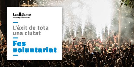 Les Santes Mataró (@lessantesmataro) on Twitter photo 📢 Convocatòria per fer voluntariat a #LesSantes
T'agradaria donar un cop de mà a l'organització i participar en alguns actes?
👉 Apunta't per fer #voluntariat a <a href="/lessantesmataro/">Les Santes Mataró</a> fins al 30 de juny clicant aquí ow.ly/Fucl50SkCm5 📢 Convocatòria per fer voluntariat a #LesSantes
T'agradaria donar un cop de mà a l'organització i participar en alguns actes?
👉 Apunta't per fer #voluntariat a <a href="/lessantesmataro/">Les Santes Mataró</a> fins al 30 de juny clicant aquí ow.ly/Fucl50SkCm5