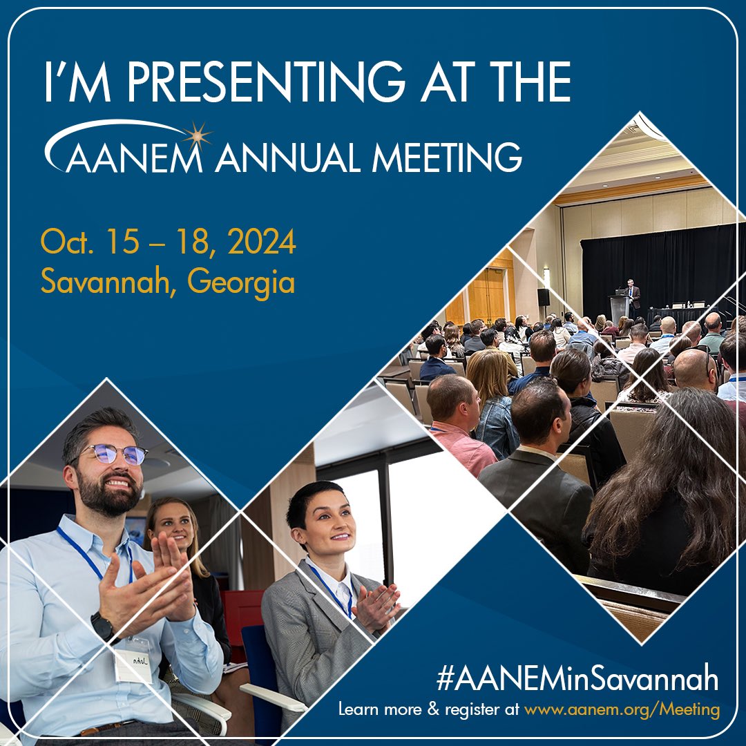 Don’t miss the Inflammatory #Myopathy (#Myositis) session at #AANEM2024 <a href="/AANEMorg/">AANEM</a> on October 15 from 8-9:30 AM. <a href="/DidemSayginMD/">Didem Saygin, MD</a>, <a href="/imbhaskarall/">Bhaskar Roy, MD, MHS</a> , Grayson Beecher and <a href="/TLiewluck/">Teerin Liewluck, MD, FAAN, FANA</a> will see you in #Savannah, GA!!!