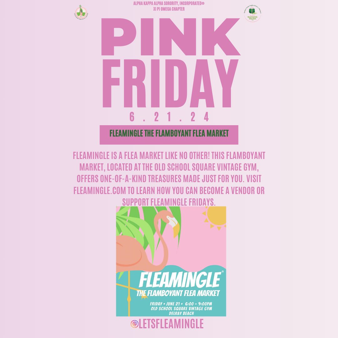 XiPiOmegaAKA's tweet photo. Happy Pink Friday from Alpha Kappa Alpha Sorority, Incorporated®, Xi Pi Omega Chapter! Today, we’re spotlighting businesses owned by our amazing chapter members:
1. @fabxflair
2.@uneekboutiquebydee
3.@letsfleamingle
4.  @TheEmpressTrap https://t.co/RkSjBj1X63