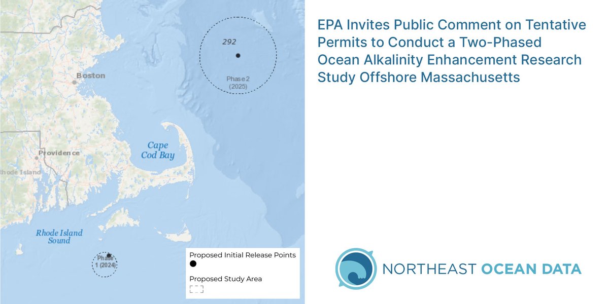 Now you can use <a href="/NEOceanData/">Northeast Ocean Data</a> Portal to help inform  your public comments to <a href="/EPA/">U.S. EPA</a> @EPAnewengland on tentative permits for <a href="/WHOI/">Woods Hole Oceanographic Institution (WHOI)</a> to conduct ocean alkalinity enhancement research offshore Massachusetts. Public comments due July 1, 2024. northeastoceandata.org/public-comment…