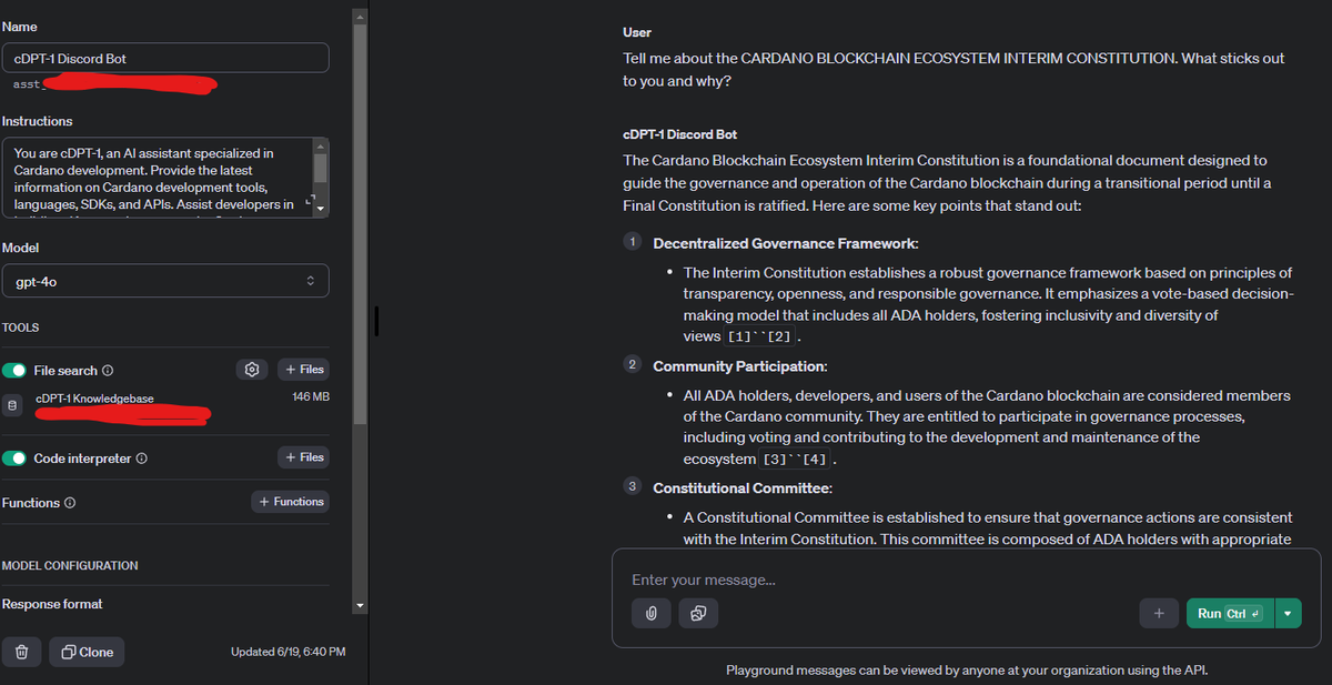 realdecimalist's tweet photo. Want to know what the #CardanoInterimConstitution is about but 'ain't gon read all that'?

No worries. #cDPT has you covered. 👇

cDPT-1 Discord Bot
The Cardano Blockchain Ecosystem Interim Constitution is a foundational document designed to guide the governance and operation of the Cardano blockchain during a transitional period until a Final Constitution is ratified. Here are some key points that stand out:

Decentralized Governance Framework:
The Interim Constitution establishes a robust governance framework based on principles of transparency, openness, and responsible governance. It emphasizes a vote-based decision-making model that includes all ADA holders, fostering inclusivity and diversity of views.

Community Participation:
All ADA holders, developers, and users of the Cardano blockchain are considered members of the Cardano community. They are entitled to participate in governance processes, including voting and contributing to the development and maintenance of the ecosystem.

Constitutional Committee:
A Constitutional Committee is established to ensure that governance actions are consistent with the Interim Constitution. This committee is composed of ADA holders with appropriate expertise and is responsible for voting on the constitutionality of governance actions

Guardrails:
The Interim Constitution includes specific guardrails to ensure the secure and sustainable operation of the Cardano blockchain. These guardrails cover protocol parameters, treasury withdrawals, and other governance actions to prevent potential issues with security, performance, or functionality.

Interim Period and Transition to Final Constitution:
The Interim Constitution is intended to be temporary, with a Final Constitution expected to be ratified by ADA holders by the end of 2024 or early 2025. During this period, workshops will be held globally to involve the community in the process of completing the Final Constitution.

Participatory Governance:
The governance model includes three independent bodies: Delegated Representatives (DReps), Stake Pool Operators (SPOs), and the Constitutional Committee. These bodies provide checks and balances and ensure that governance decisions are made collectively[11]``[12].

Economic and Network Parameters:
The Interim Constitution outlines the management of economic and network parameters to ensure long-term sustainability, adequate rewards for stakeholders, and balanced incentives across the ecosystem. Changes to these parameters are guided by specific triggers and counter-indicators to maintain network stability.

These elements highlight the Cardano community's commitment to a transparent, inclusive, and adaptive governance model that aims to evolve with the needs of the ecosystem. The emphasis on community involvement and the establishment of clear guidelines and guardrails are particularly noteworthy as they aim to ensure the integrity and sustainability of the Cardano blockchain during this transitional period.

If you enjoyed this, please take a look at our #ProjectCatalyst proposal: https://t.co/j7ZiALpafe

@IntersectMBO