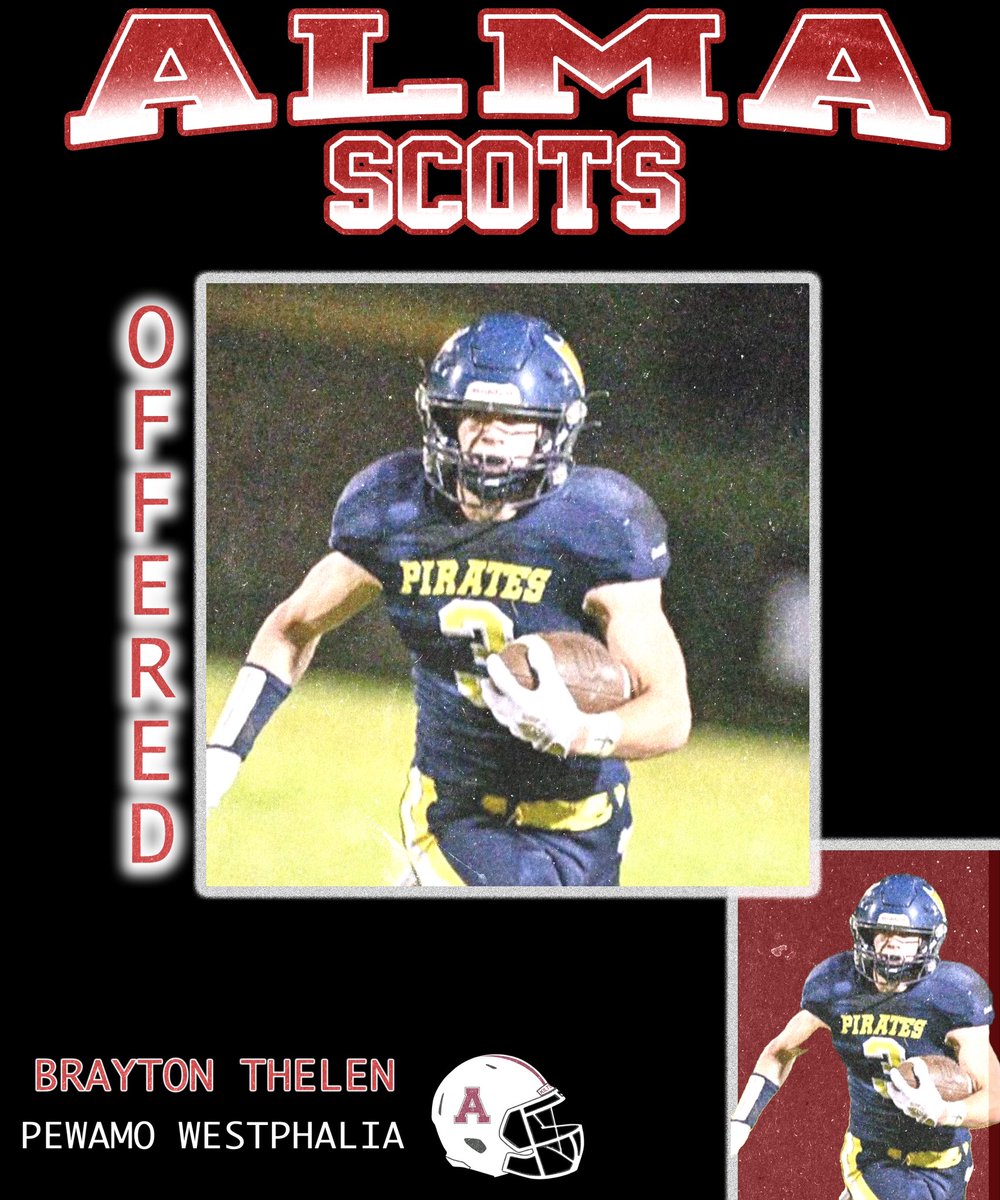 Brayton Thelen (@braytont2025) on Twitter photo After a great call with Coach Ettinger, I am truly blessed to receive my first offer from Alma Football.
<a href="/Ryan_Ettinger1/">Ryan Ettinger</a>
<a href="/AlmaScotsFB/">Alma College Football</a> After a great call with Coach Ettinger, I am truly blessed to receive my first offer from Alma Football.
<a href="/Ryan_Ettinger1/">Ryan Ettinger</a>
<a href="/AlmaScotsFB/">Alma College Football</a>
