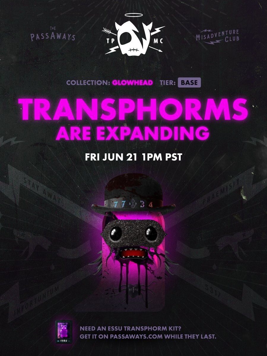 Glowhead Transphorms are being enabled at 1PM PST today!

Don't have a ESSU Transphorm kit?  We are dropping 60 kits today at 1PM PST on TPMC site!

Grab them here:
passaways.com/tpmc/drop/7