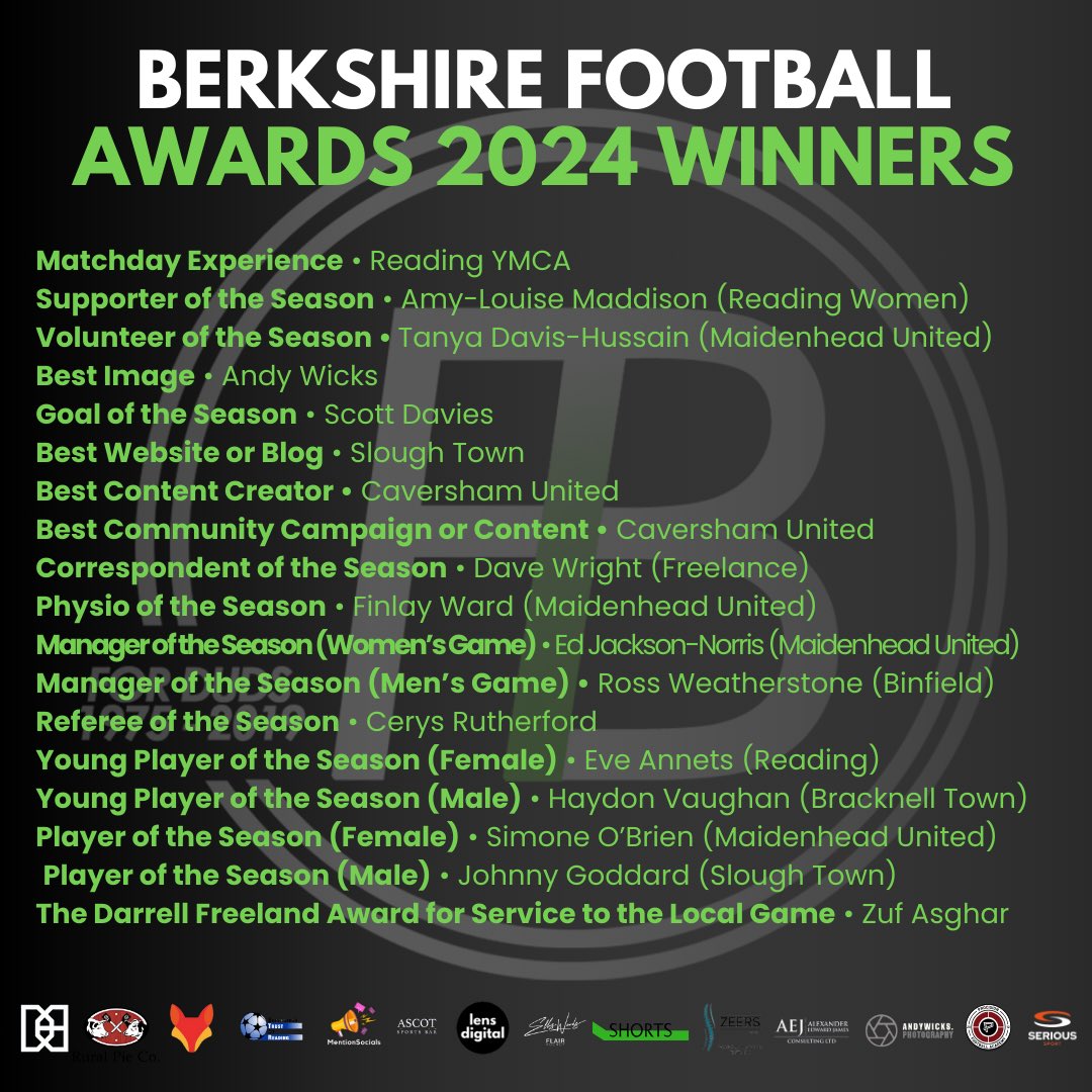 Introducing all 1️⃣8️⃣ of your Berkshire Football Awards 2024 winners! 

Congratulations to each and every one of you and thank you to all our sponsors! 

#FIBAWARDS24