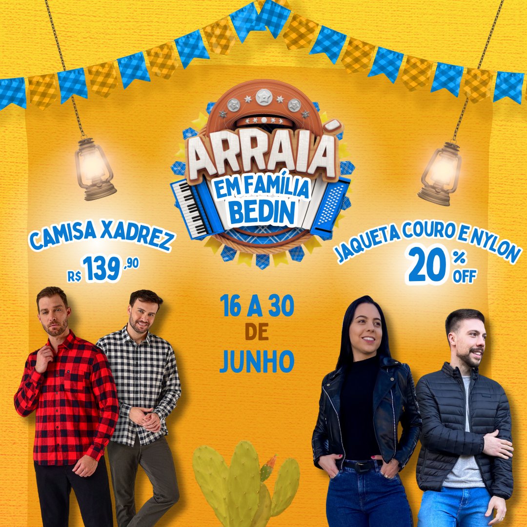 BedinLoja's tweet photo. Olha a promoção... é verdade! 🤩 Atenção, atenção minha gente, Vem ai o São João! 🎉 E junto com ele o Arraia em família Loja Bedin! 🔥 Camisas Xadrez por R$ 139,90 av ❤️ E todas as jaquetas de nylon e couro, feminino e masculino, com 20% de desconto à vista 🔥 https://t.co/kdVTpgAVf2