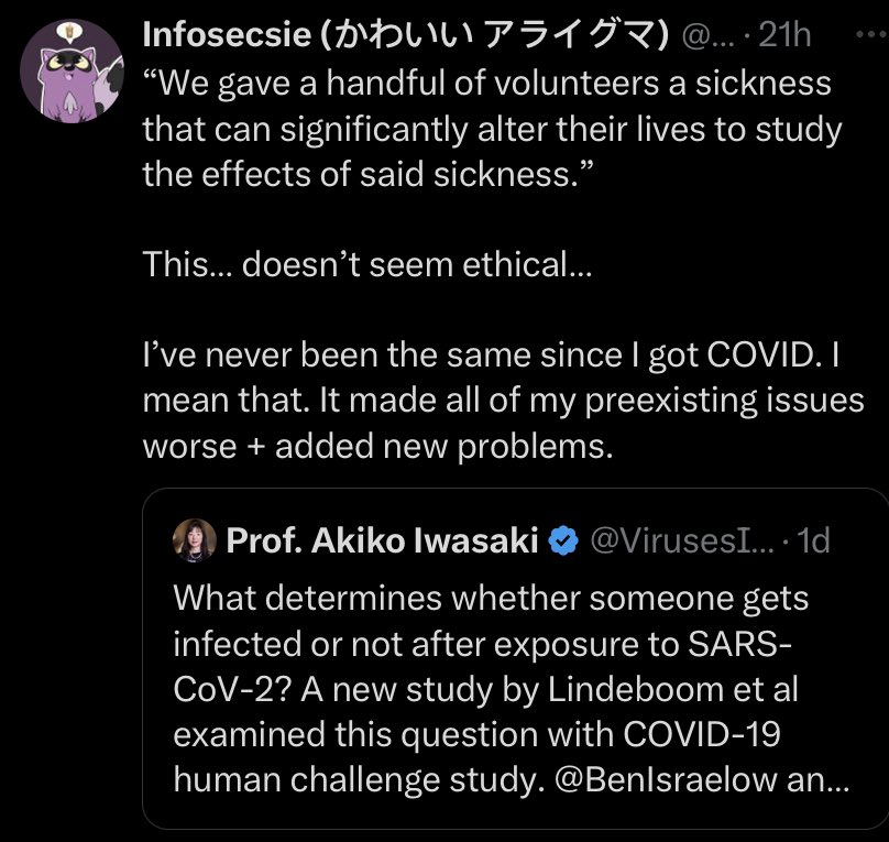 ayihours's tweet image. This thread by Prof. Iwasaki has some in confusion about the ethics involving exposing human volunteers to a virus like SARS-CoV-2 (COVID-19). I was also curious about it, so I used all of Thursday night to do the actual reading for everybody 🤓
Let’s get into it 🧵(1/)