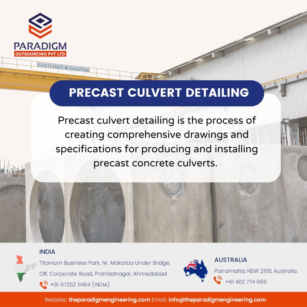 theparadigmeng's tweet image. Precast culvert detailing is the process of creating comprehensive drawings and specifications for producing and installing precast concrete culverts. Learn More about Precast culvert detailing: theparadigmengineering.com/precast-culver…

#StructuralDraftingService #ParadigmOutsourcing