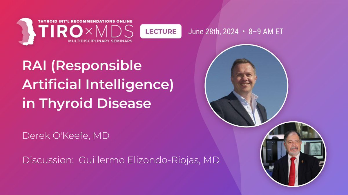 Camilo Gonzalez-Velazquez, MD. (@camilo_gzzv) on Twitter photo 🚨 Exciting News for #Thyroid Specialists! 🚨
Join us next Friday for an insightful #TIROxMDs session featuring the brilliant Dr. Derek O'Keefe (<a href="/Physicianeer/">Prof Derek O'Keeffe</a>) 🇮🇪 presenting "RAI (Responsible Artificial Intelligence) in Thyroid Disease" with an expert discussion led by Dr. 🚨 Exciting News for #Thyroid Specialists! 🚨
Join us next Friday for an insightful #TIROxMDs session featuring the brilliant Dr. Derek O'Keefe (<a href="/Physicianeer/">Prof Derek O'Keeffe</a>) 🇮🇪 presenting "RAI (Responsible Artificial Intelligence) in Thyroid Disease" with an expert discussion led by Dr.