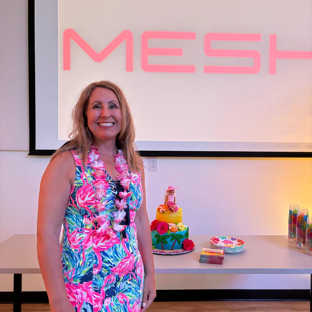 whenwemesh's tweet photo. The MESHites were out of office yesterday as we gathered for our company retreat, followed by the 2nd annual MESHies. We ended the night by celebrating our favorite retiree, Brooke, with the luau of a lifetime! https://t.co/56gkhhAVxb