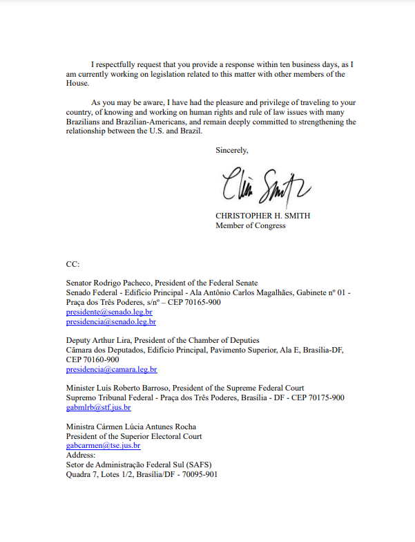 BOMBA ATÔMICA! Congresso dos EUA intima Alexandre de Moraes a explicar violações de direitos humanos em dez dias

O Congresso dos Estados Unidos deu um prazo de dez dias úteis para o ministro do Supremo Tribunal Federal (STF) Alexandre de Moraes responder a questionamentos sobre