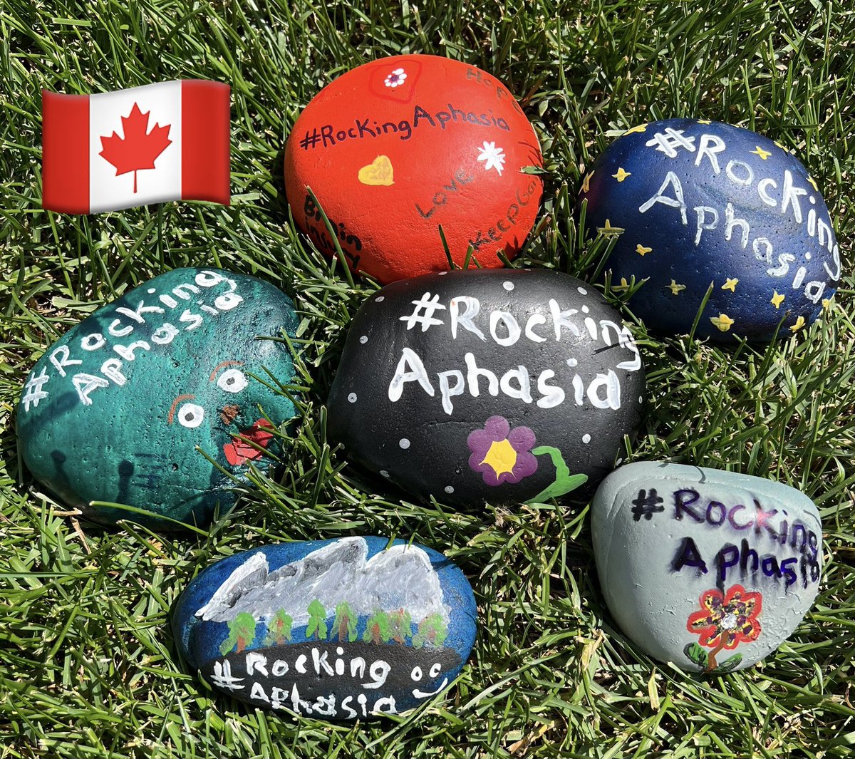 Here’s my contribution to #RockingAphasia, from Canada 🇨🇦 
Now for the fun of placing them in my neighbourhood. Thank you <a href="/ThrivePlayer/">the 'lived experience of stroke and aphasia'</a> and <a href="/RockingAphasia/">Rocking Aphasia</a> for your inspiration and all the hard work to spread information about #aphasia!
