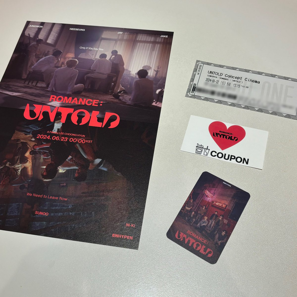 enhypenupdates's tweet photo. [PHOTO] 240622

ENGENEs have started to enter the venue for ‘UNTOLD Concept Cinema’ media photo call and claiming of tickets for the premiere has begun!

A poster, a photocard, and a coupon for popcorn and drinks are being given out along with the premiere ticket.

• 12PM KST - Media Photo Call
• 1PM KST - ‘UNTOLD Concept Cinema’ Screening
• 12AM KST - ‘UNTOLD Concept Cinema’ Release

@ENHYPEN_members @ENHYPEN #ENHYPEN #엔하이픈