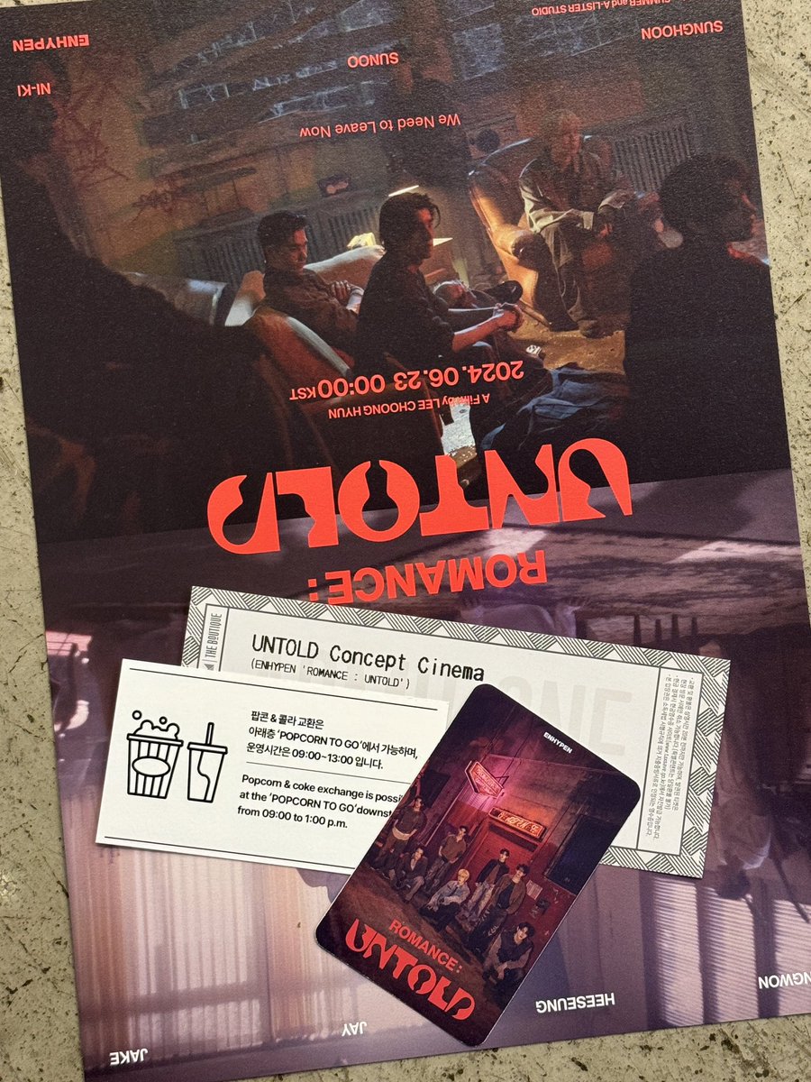 enhypenupdates's tweet photo. [PHOTO] 240622

ENGENEs have started to enter the venue for ‘UNTOLD Concept Cinema’ media photo call and claiming of tickets for the premiere has begun!

A poster, a photocard, and a coupon for popcorn and drinks are being given out along with the premiere ticket.

• 12PM KST - Media Photo Call
• 1PM KST - ‘UNTOLD Concept Cinema’ Screening
• 12AM KST - ‘UNTOLD Concept Cinema’ Release

@ENHYPEN_members @ENHYPEN #ENHYPEN #엔하이픈