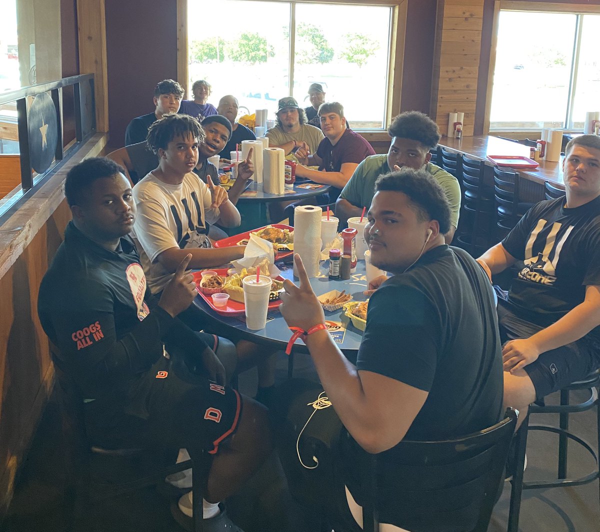 Coach__fitz's tweet photo. The Willis Wildkat Lineman are fed and ready for the State Lineman Challenge at @HSUCowboys tomorrow morning! Looking forward to seeing these dudes compete! #DUBLIFE #Dominate #family https://t.co/KICEi4vucz