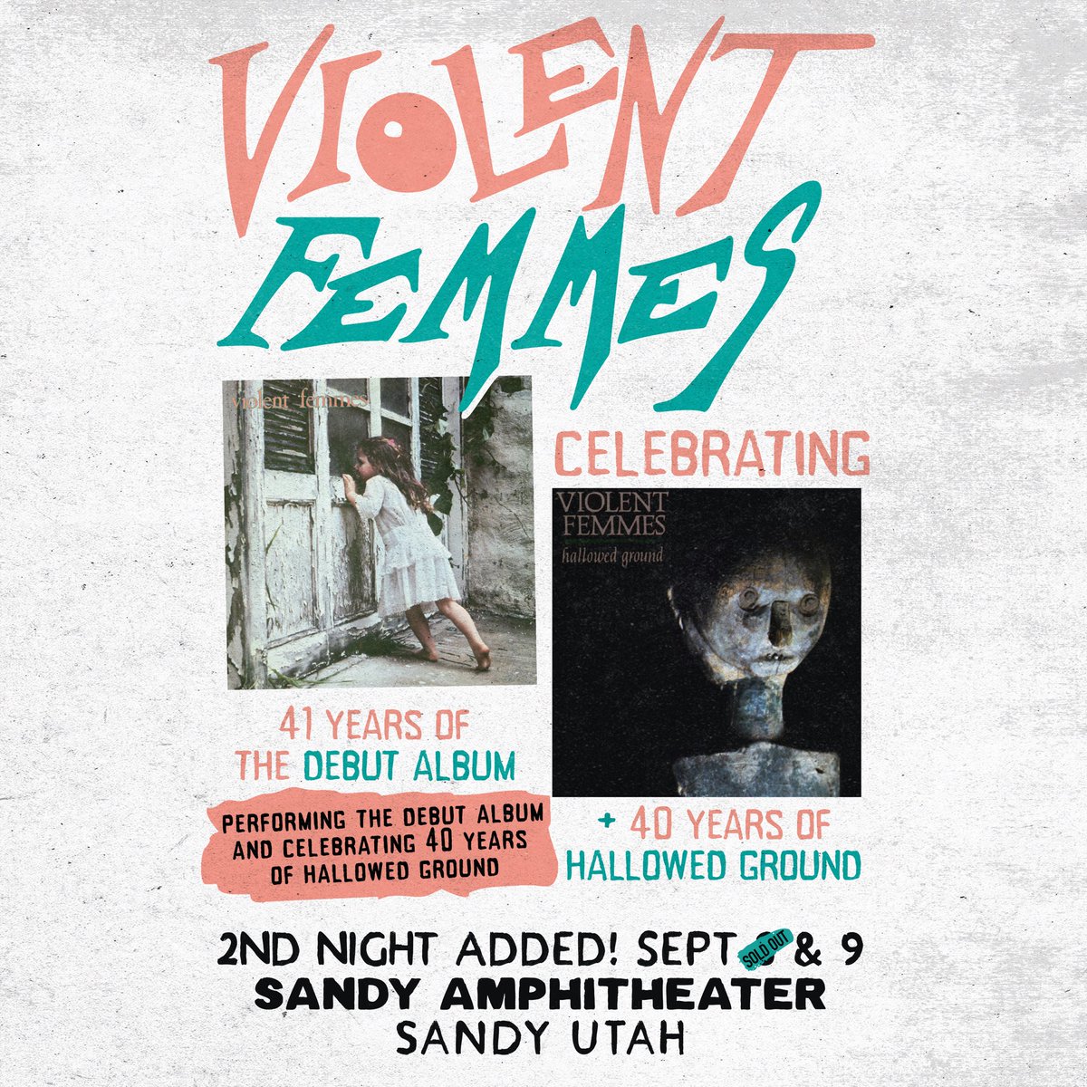 Violent Femmes (@violentfemmes) on Twitter photo Utah! Due to overwhelming demand and September 8th being fully SOLD OUT we’ve added a 2nd show at <a href="/sandyamph/">Sandy Amphitheater</a> on September 9. Tickets go on sale tomorrow at 10am local time. Find ticket link at VFemmes.com/tour Utah! Due to overwhelming demand and September 8th being fully SOLD OUT we’ve added a 2nd show at <a href="/sandyamph/">Sandy Amphitheater</a> on September 9. Tickets go on sale tomorrow at 10am local time. Find ticket link at VFemmes.com/tour