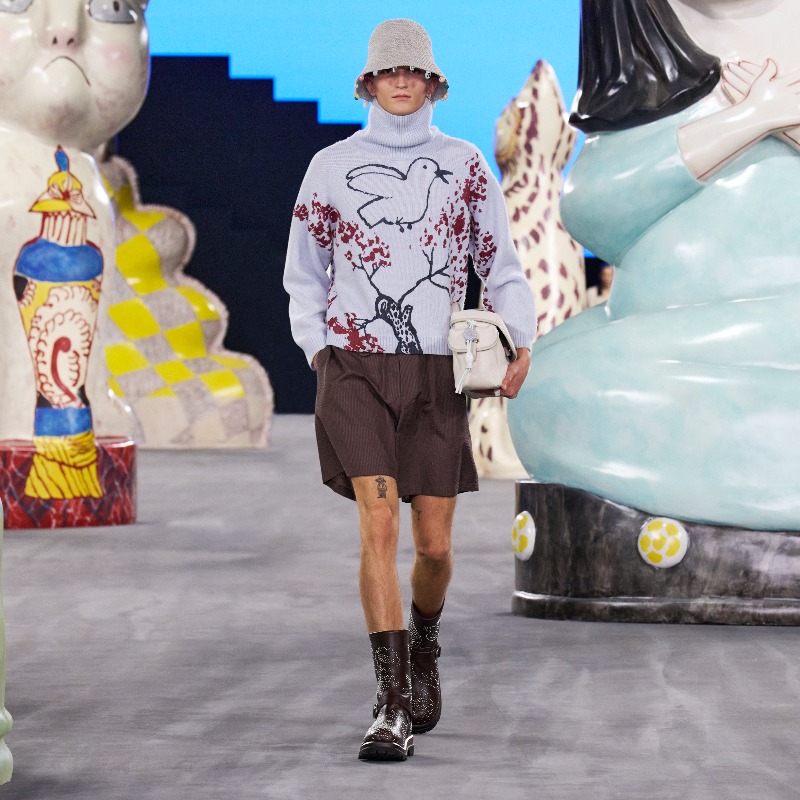 Dior's tweet photo. Textured storytelling.
From artist Hylton Nel’s ceramic motifs reproduced as intarsias, prints and embroideries to the phrase "Dior for my real friends" chain-stitched across a boatneck sweater, knitwear was a #DiorSummer25 by Kim Jones standout. Tap the cards for more.