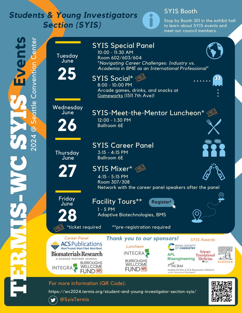 Reminder: TERMIS World Congress SYIS Events from 6/25-28.