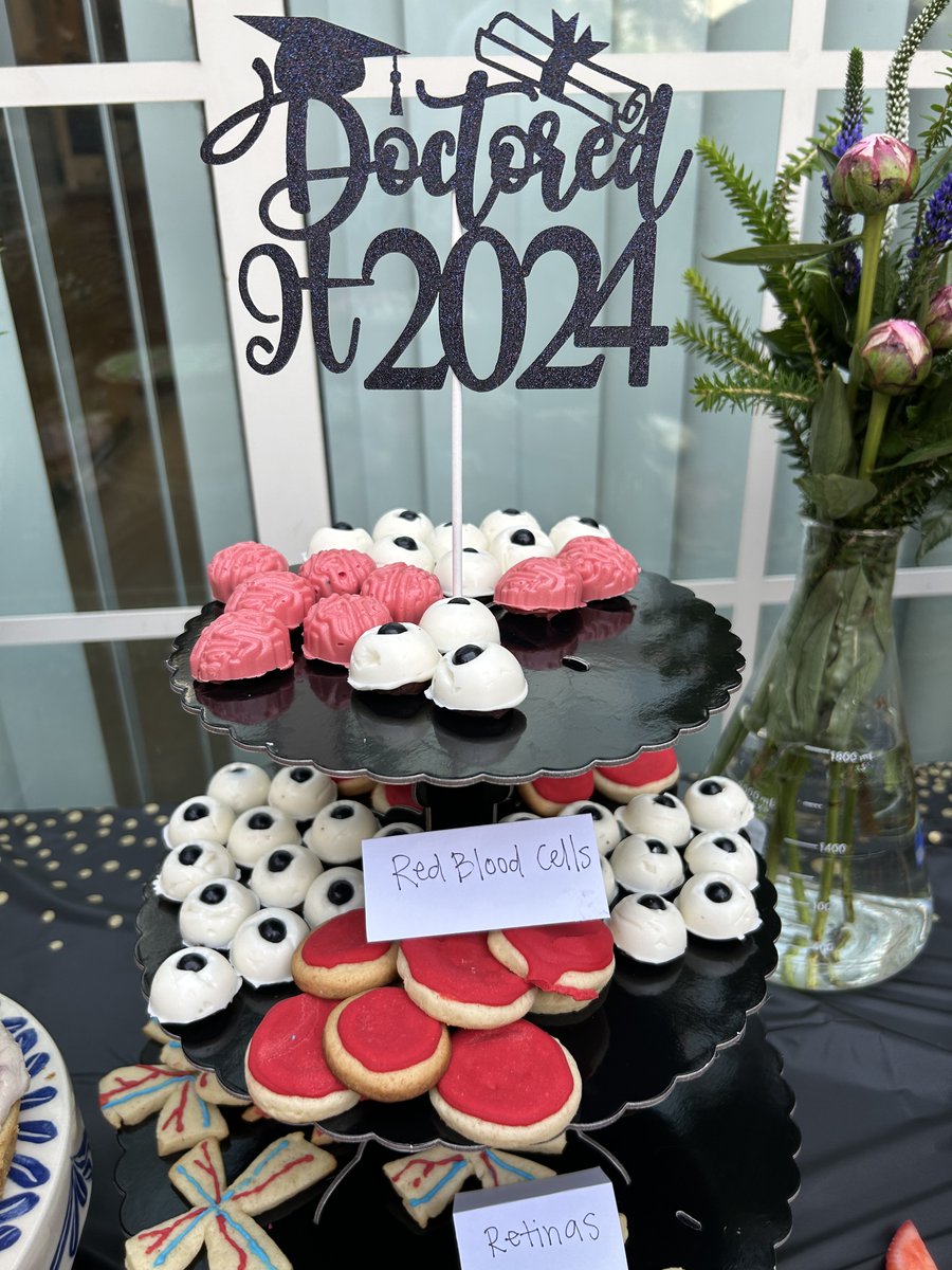 Celebrating the newly minted Dr. <a href="/JessicaFurtado/">Jessica</a> on her successful defense today! note-retina and brain-themed treats!