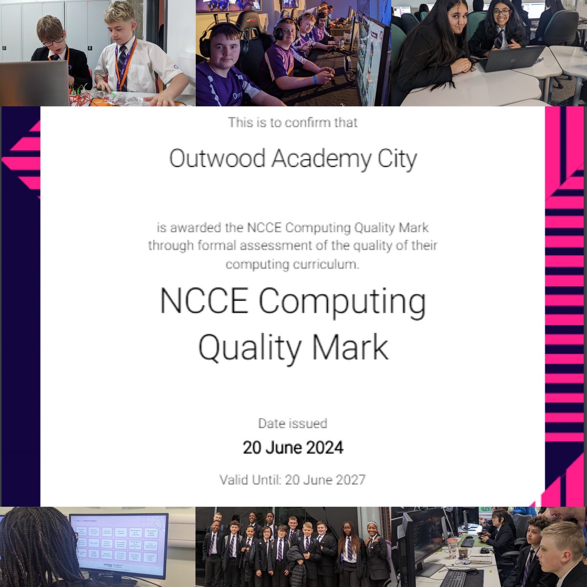OutwoodCity's tweet image. We’re proud to receive the Computing Quality Mark! Awarded by the National Centre for Computing Education recognising our great computing education across the school. @wearecomputing #computingqualityframework #compqf