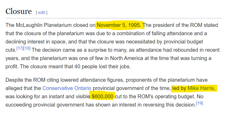 TDotResident's tweet photo. #ONpoli
Flashback: Mike Harris closed the McLaughlin Planetarium at the ROM to save just $600,000. https://t.co/k3wlsdsCLU