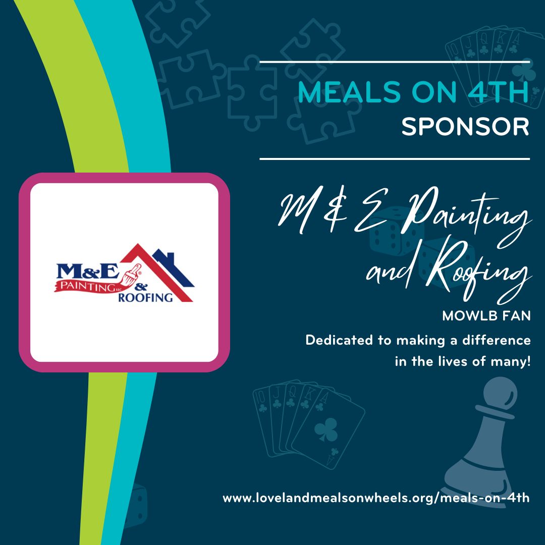 We still have more gratitude to share in honor of our wonderful Meals on 4th Sponsors!

We are so grateful for the support of M &amp; E Painting and Roofing! They are dedicated to making a difference!

Thank you, M &amp; E! 

#MealsOn4th #SponsorShoutOut #MealsOnWheels