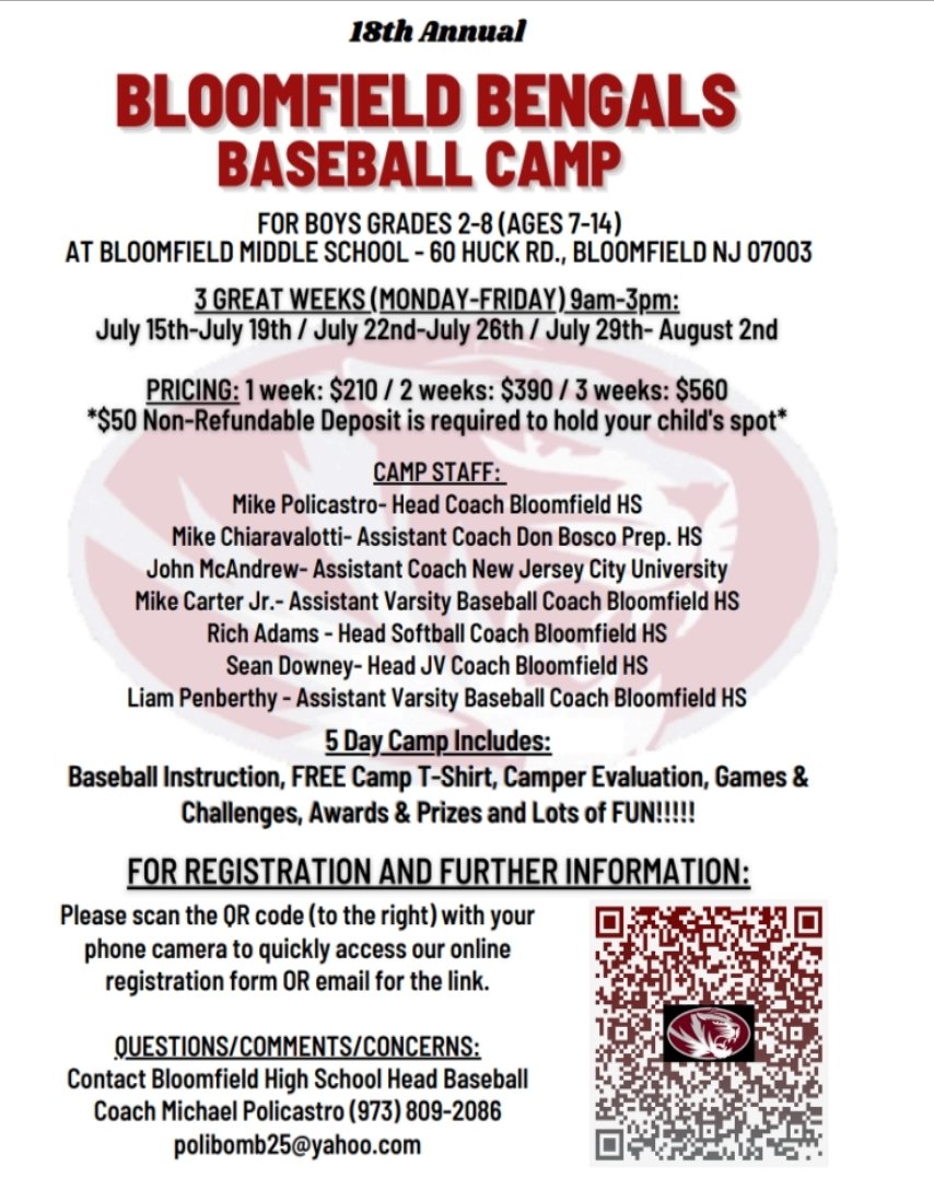 Still time to register for 2024 Bengals Baseball Camp. Starts July 15th