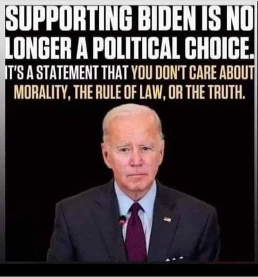 SandraXFreedom's tweet photo. Supporting Biden is no longer a political choice.

It's a statement that you don't care about morality, the rule of law, or the truth.

#Election2024 https://t.co/pBijnAkRJe
