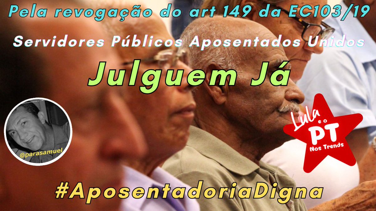 Vitória 19/6/24! Aguardamos o ministro <a href="/gilmarmendes/">Gilmar Mendes</a> retomar a votação do art. 149 da EC103/19. Continuamos a luta!Gratidão a todos que nos apoiaram nessa luta por justiça!
<a href="/STF_oficial/">STF</a>
<a href="/LRobertoBarroso/">Luís Roberto Barroso</a>
<a href="/alexandre/">R.s</a>
#LulaEstamosComVoce
Julguem Já
#AposentadoriaDigna