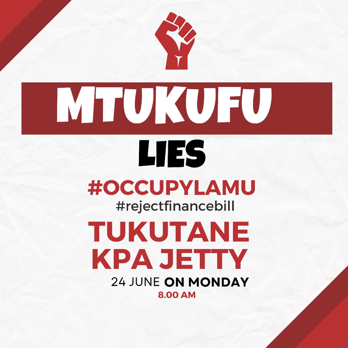 OccupyLamu's tweet photo. Viva GenZ and Millennials.  REPOST! We are not stopping, untill it's down. #REJECTFINANCEBILL2024 https://t.co/dYkzpifvp2